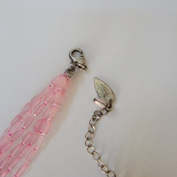 Vintage Pink Multi Strand Bead Necklace Silver Discs Statement Costume Jewelry - Picture 5 of 10